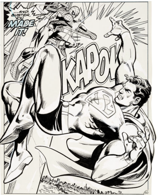 Superman vs. The Amazing Spider-Man Splash Page 50 by Ross Andru sold for $60,000. Click here to get your original art appraised.