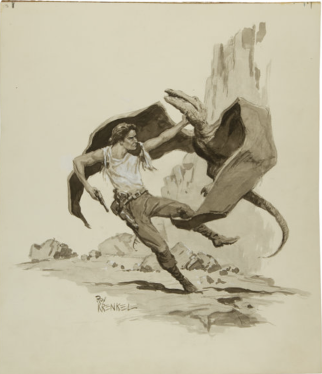 Man vs. Winged Dinosaur Illustration by Roy Krenkel sold for $1,015. Click here to get your original art appraised.