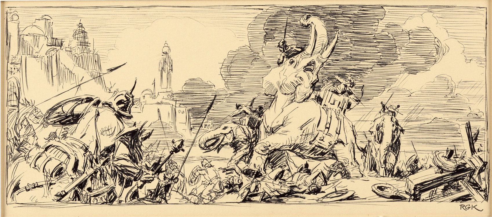 Swordsmen and Saurians Sketch by Roy Krenkel sold for $1,440. Click here to get your original art appraised.