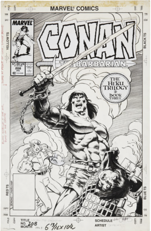 Conan the Barbarian #208 Cover Art by Val Semeiks sold for $1,135. Click here to get your original art appraised.