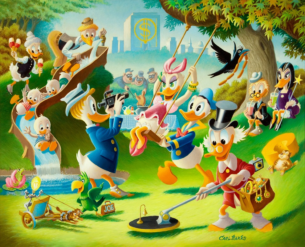 Holiday in Duckburg Original Oil Painting by Carl Barks Sold for: $77,675