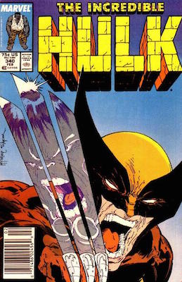 Incredible Hulk #340. Classic McFarlane Wolverine vs Hulk cover. Click for value