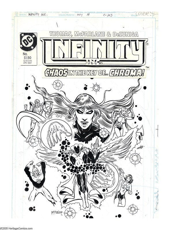 Cover Art for Infinity, Inc. #14, Sold for: $1,201. Click for McFarlane comic art values