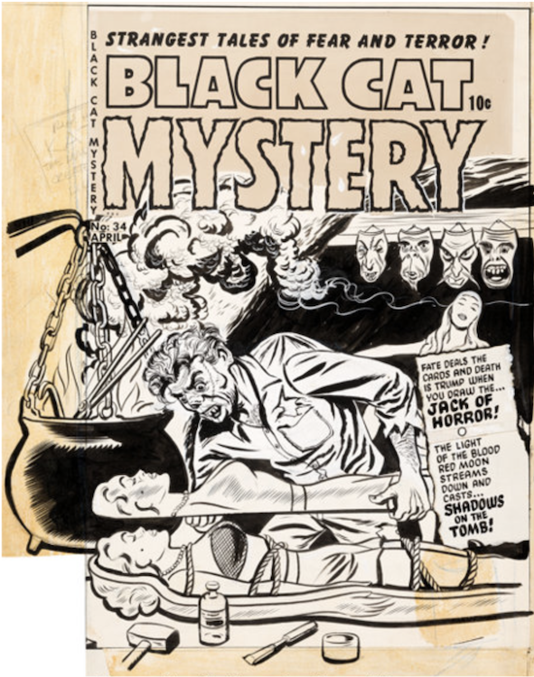 Black Cat Mystery #34 Cover Art by Al Avison sold for $4,320. Click here to get your original art appraised.