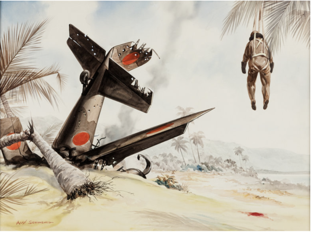 Downed Japanese Zero Painting by Alex Schomburg sold for $4,320. Click here to get your original art appraised.
