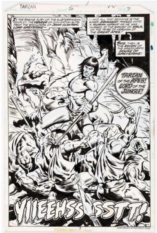 Tarzan #20 Internal Splash Page by Bob Hall sold for $1,560. Click here to get your original art appraised.