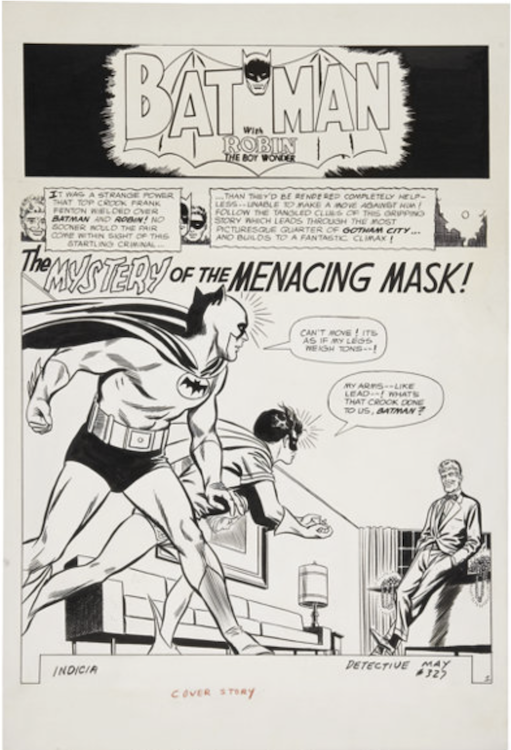 Detective Comics #327 Splash Page 1 by Carmine Infantino sold for $17,925. Click here to get your original art appraised.