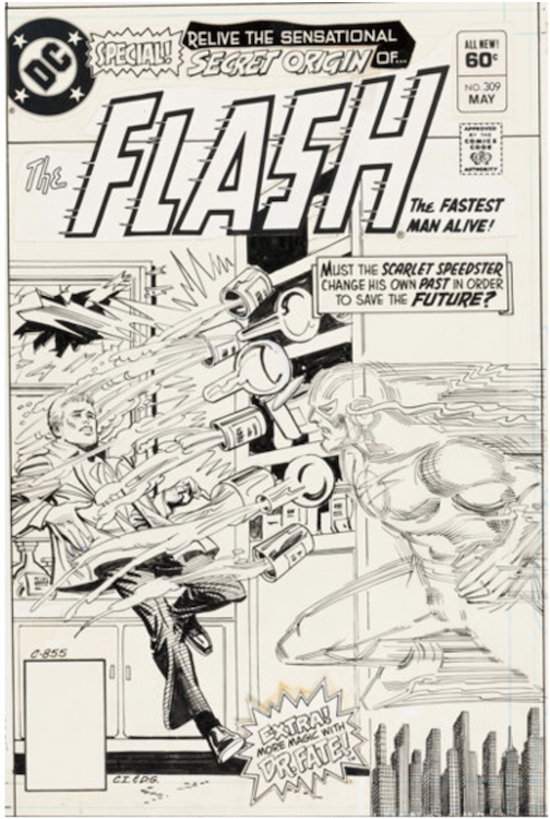 The Flash #309 Cover Art by Carmine Infantino sold for $21,600. Click here to get your original art appraised.