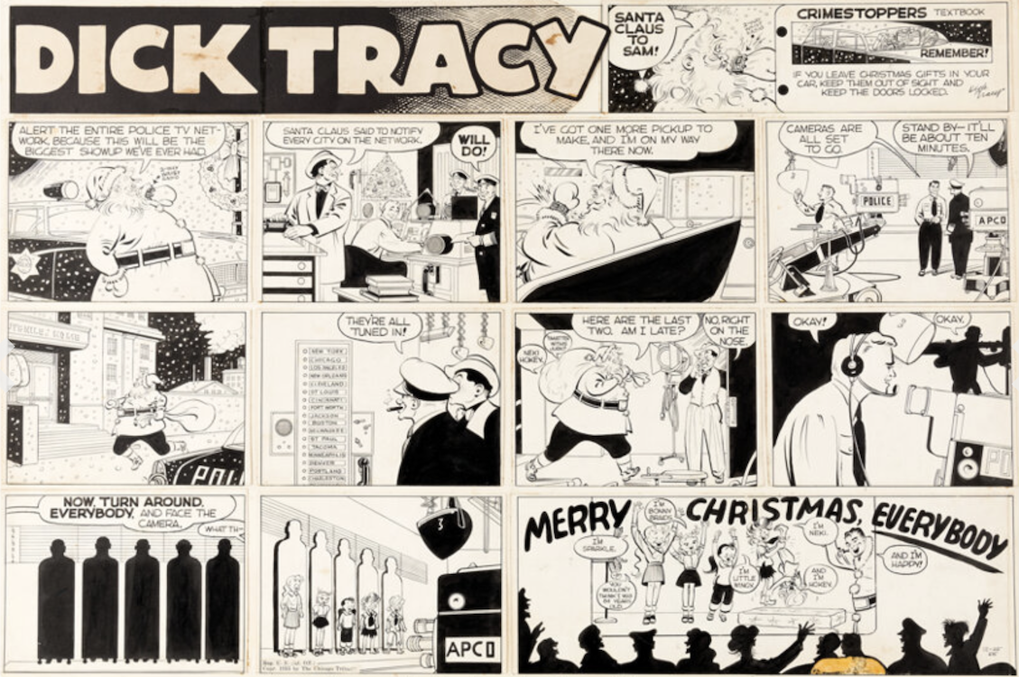 Dick Tracy Christmas Daily Comic Strip 12-25-55 by Chester Gould sold for $4,560. Click here to get your original art appraised.