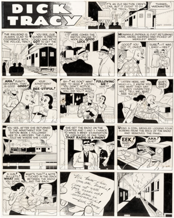Dick Tracy Sunday Comic Strip 4-1-45 by Chester Gould sold for $5,400. Click here to get your original art appraised.