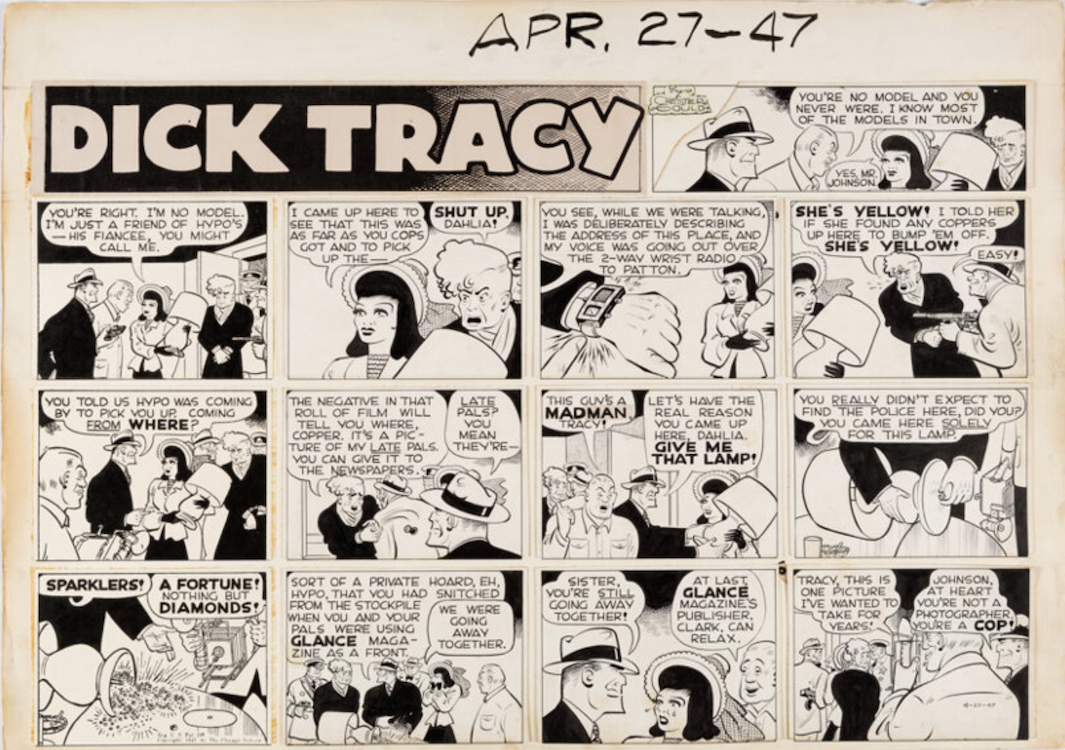 Dick Tracy Sunday Comic Strip 4-27-47 by Chester Gould sold for $3,840. Click here to get your original art appraised.