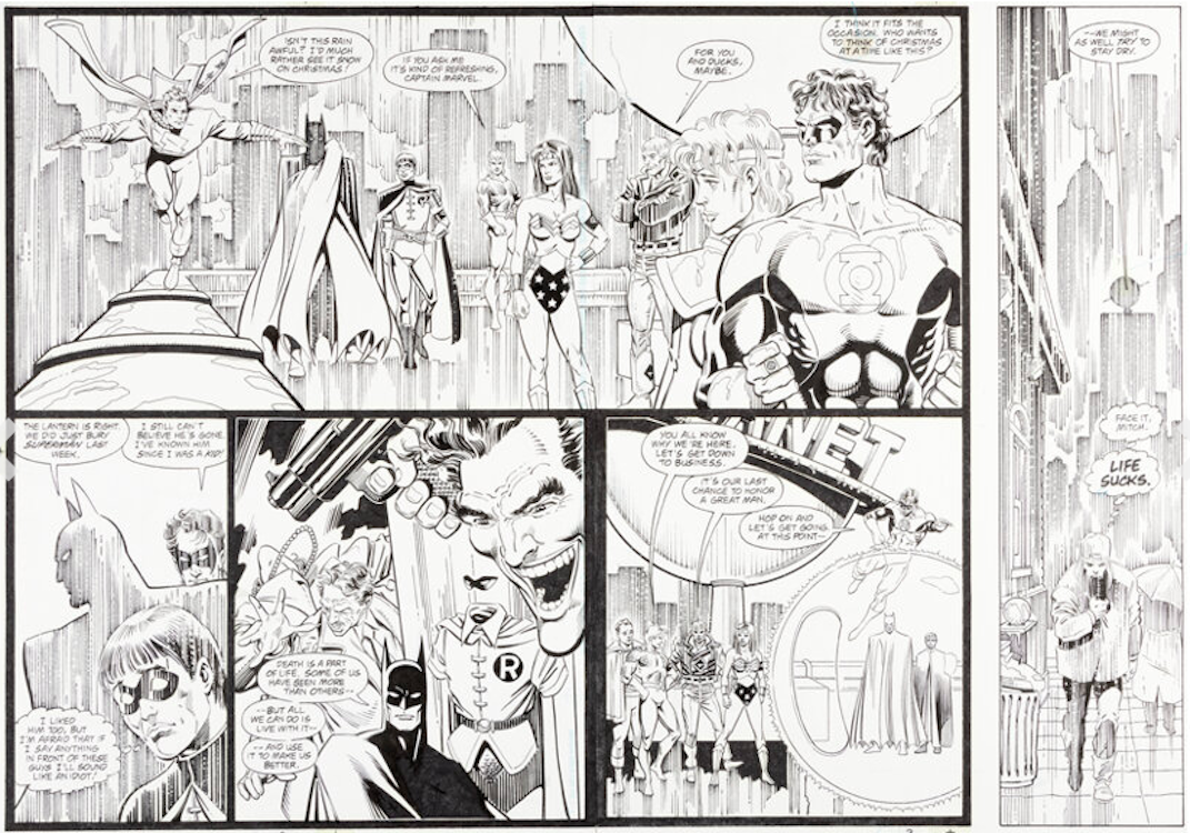 Superman #76 Page 2-3 by Dan Jurgens sold for $3,600. Click here to get your original art appraised.