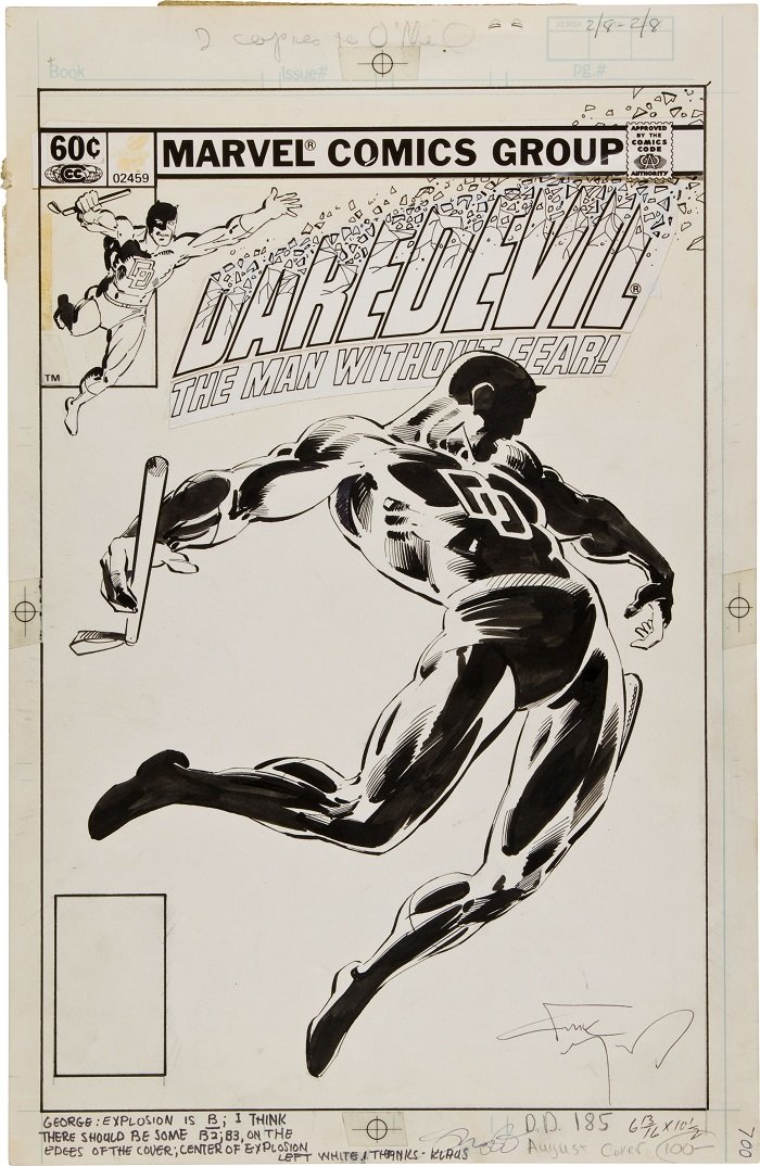 Sold For: $27,485: Original Cover Art for Daredevil #185 Cover by Frank Miller. Click for free appraisal