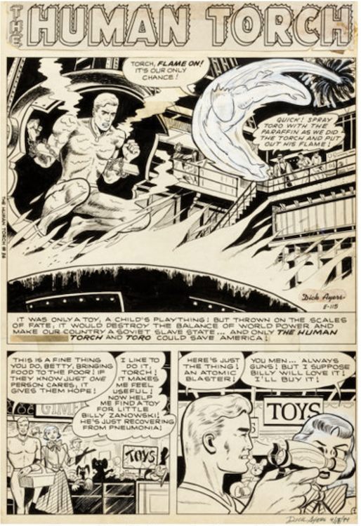 The Human Torch #36 Page 1 by Dick Ayers sold for $7,770. Click here to get your original art appraised.