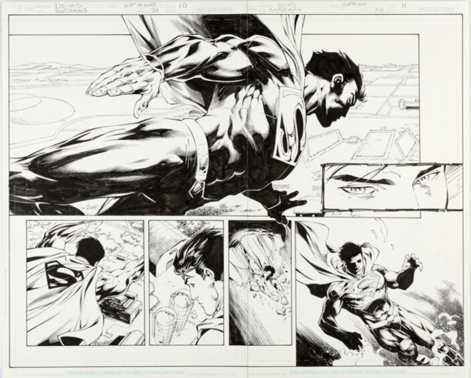 Superman #30 Splash Page 10-11 by Ed Benes sold for $690. Click here to get your original art appraised.