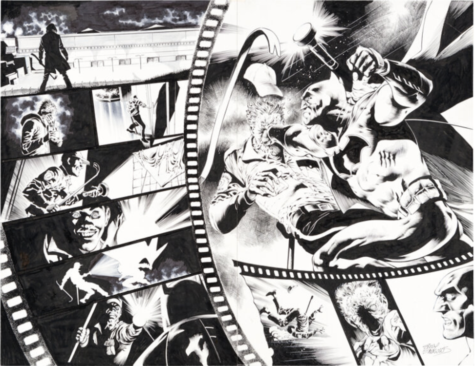 Detective Comics Annual #1 Splash Page 22-23 by Eddy Barrows sold for $1,320. Click here to get your original art appraised.