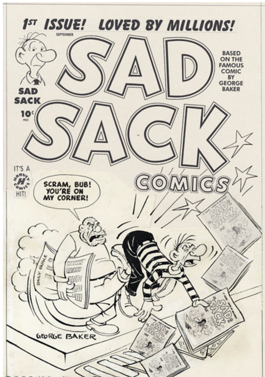 Sad Sack #1 Cover Art by George Baker sold for $5,460. Click here to get your original art appraised.