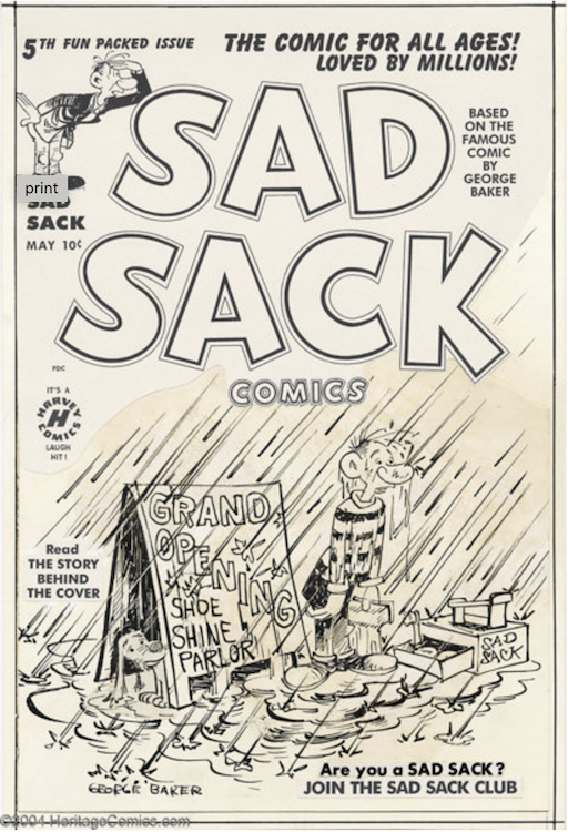 Sad Sack #5 Cover Art by George Baker sold for $860. Click here to get your original art appraised.