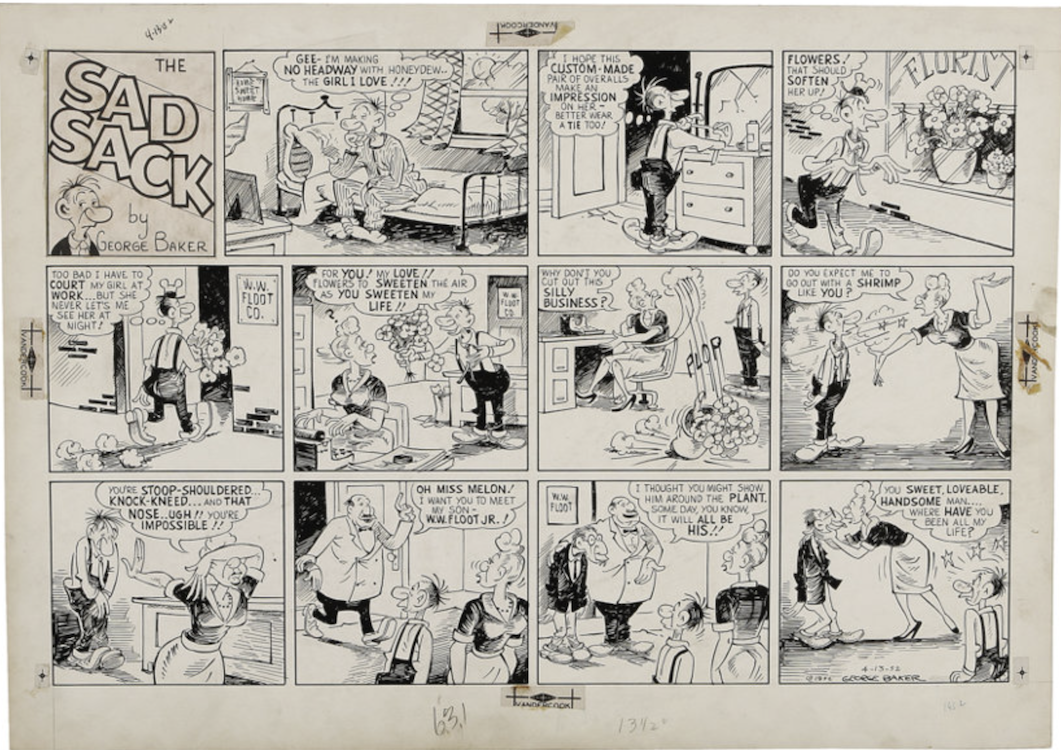 Sad Sack Sunday Comic Strip 3-13-52 by George Baker sold for $660. Click here to get your original art appraised.