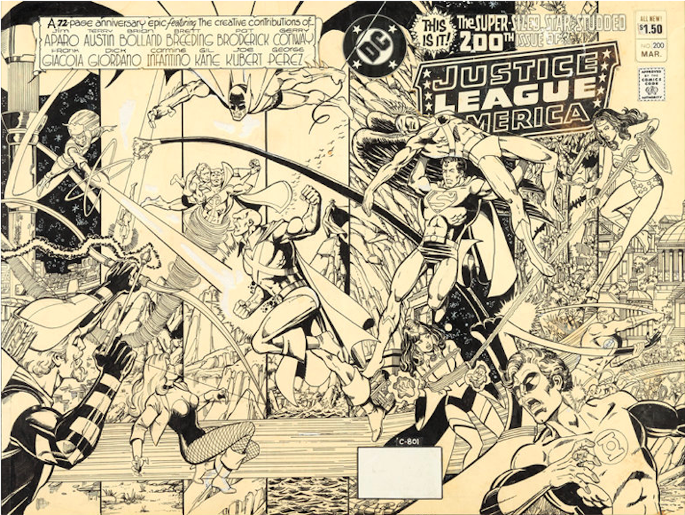 Justice League of America #200 Wraparound Cover by George Perez sold for $77,675. Click here to get your original art appraised.