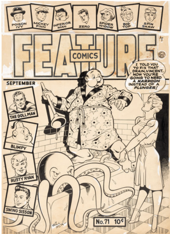 Feature Comics #71 Cover Art by Gill Fox sold for $2,150. Click here to get your original art appraised.