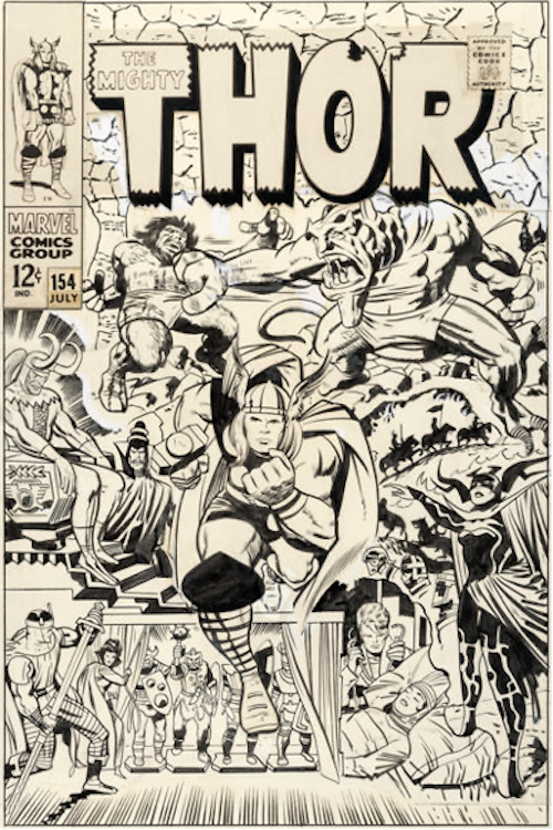 Thor #154 Cover Art by Jack Kirby sold for $161,325. Click here to get your original art appraised.