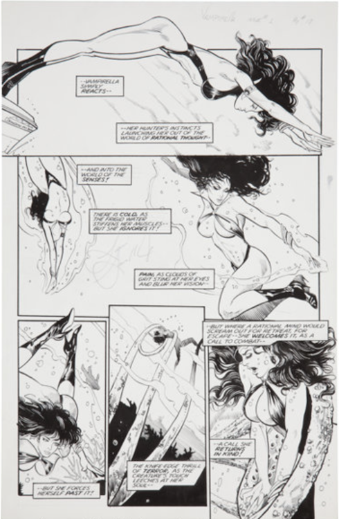Vampirella #1 Page 17 by Jim Balent sold for $260. Click here to get your original art appraised.