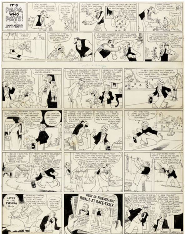 Toots and Casper - It's Papa Who Pays Sunday Comic Strip 6-22-30 by Jimmy Murphy sold for $150. Click here to get your original art appraised.