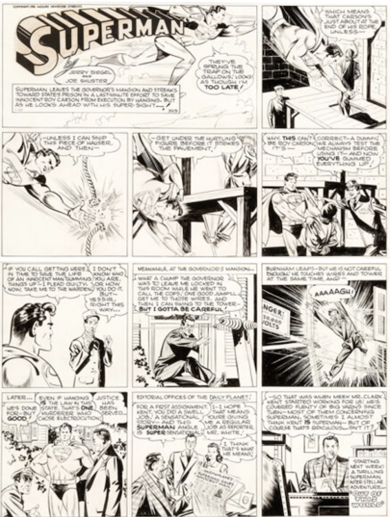 Superman #325 Sunday Comics Strip 1-20-46 sold for $16,800
Joe Shuster art