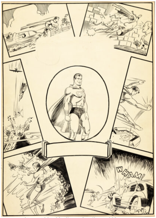 Superman Frontispiece Illustration sold for $52,800
Joe Shuster Studio