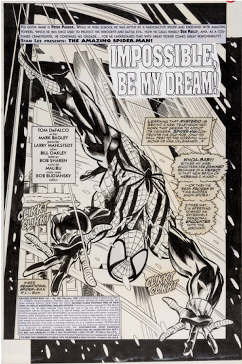 The Amazing Spider-Man #408 Page 1 by Mark Bagley sold for $2,880. Click here to get your original art appraised.