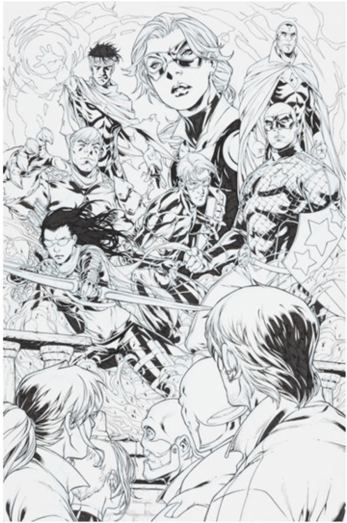 Dark Reign: Young Avengers Blue Line Splash Page by Mark Brooks sold for $130. Click here to get your original art appraised.