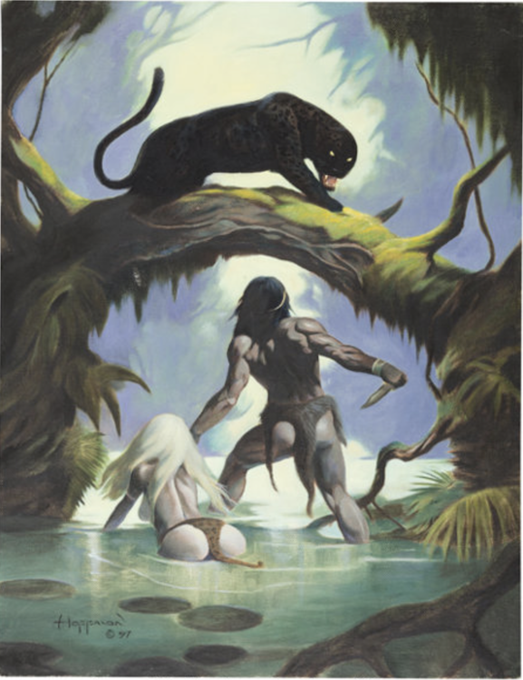 Barbarian and Black Panther Painting by Mike Hoffman sold for $1,560. Click here to get your original art appraised.