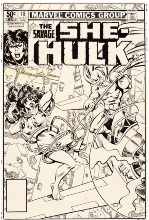 The Savage She-Hulk #18 Cover Art by Mike Vosburg sold for $16,800. Click here to get your original art appraised.