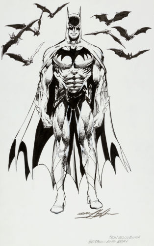 Original portrait of Batman by Neal Adams. Click to see value of original art by Adams