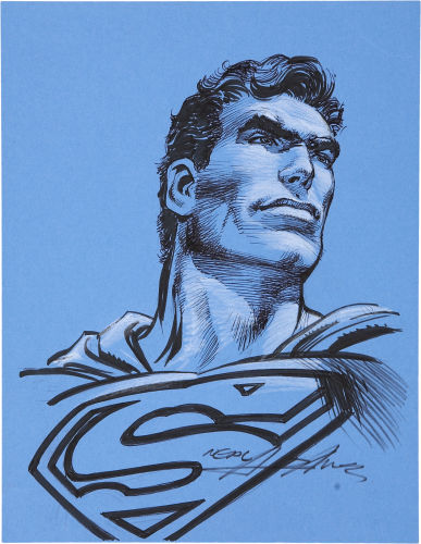 Original portrait of Superman by Neal Adams. Click to see value of original artwork by Adams