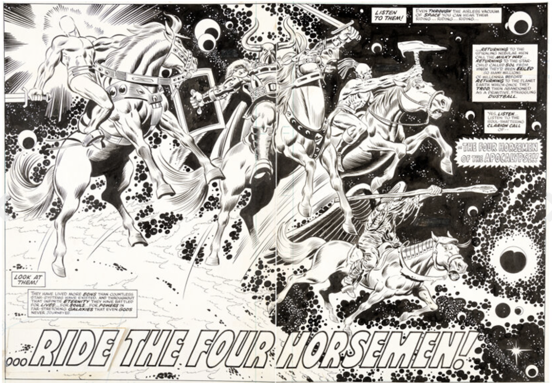 Giant-Size Fantastic Four #3 Double Splash Page 2-3 by Rich Buckler sold for $13,200. Click here to get your original art appraised.