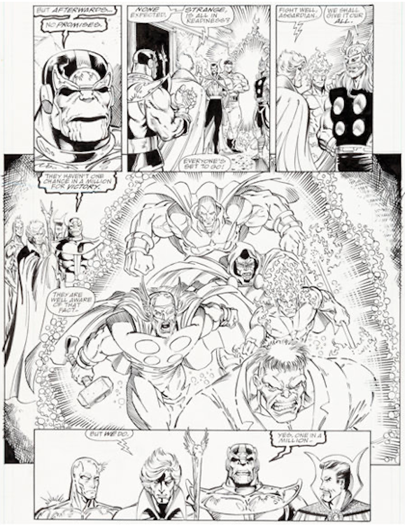 Infinity Gauntlet #5 Page 36 by Ron Lim sold for $9,560. Click here to get your original art appraised.