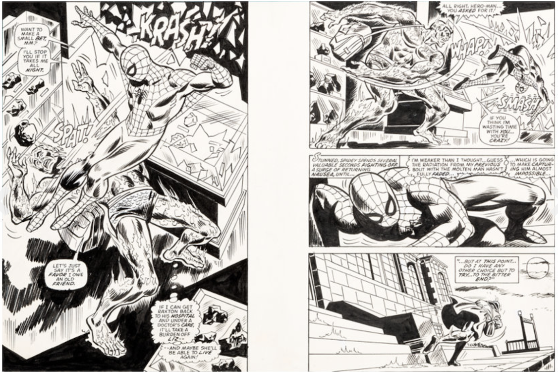 The Amazing Spider-Man #133 Page 12-13 by Ross Andru sold for $16,800. Click here to get your original art appraised.