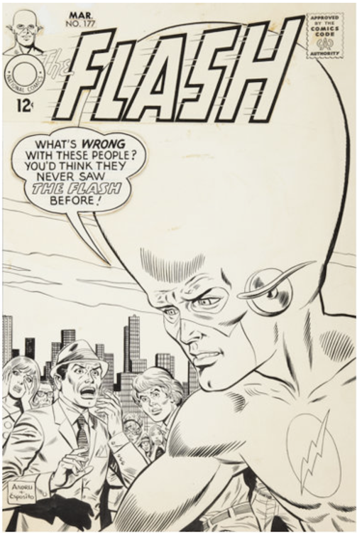 The Flash #177 Cover Art by Ross Andru sold for $9,560. Click here to get your original art appraised.