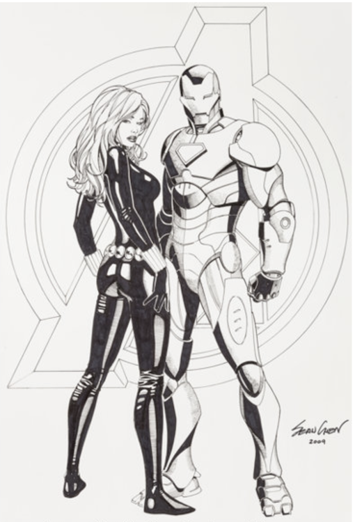 Iron Man and Black Widow Pin-up Illustration by Sean Chen sold for $335. Click here to get your original art appraised.