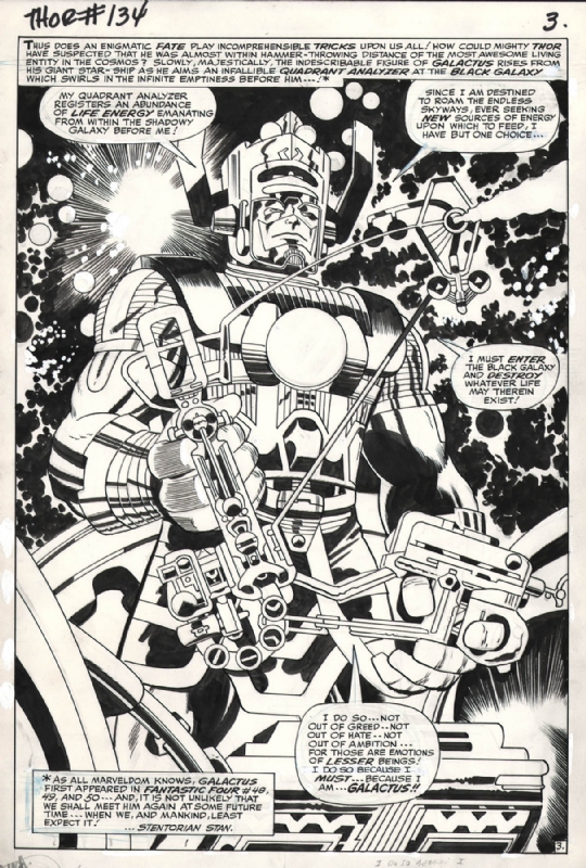 Splash Page – An art page void of any panels. Where the character and background fill the entire page. An awesome Galactus splash page from Thor #134.