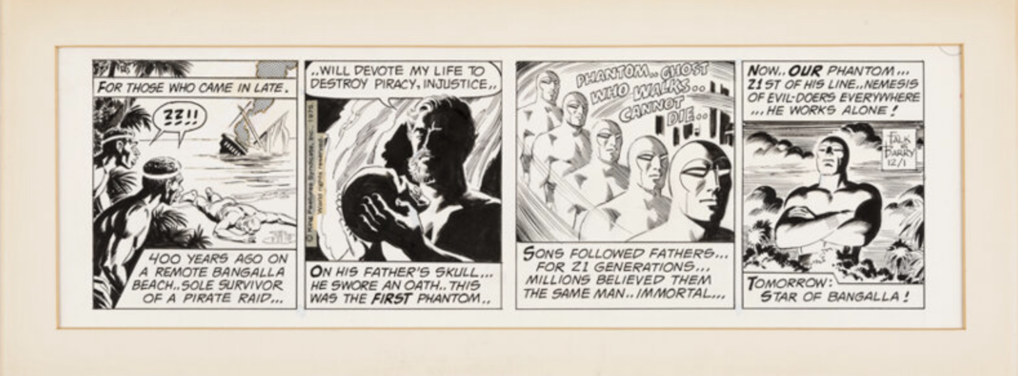 The Phantom Daily Comic Strip 12-1-75 by Sy Barry sold for $3,840. Click here to get your original art appraised.