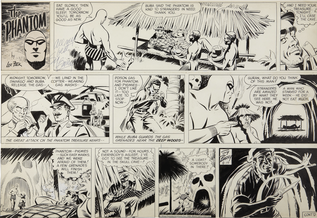 The Phantom Sunday Comic Strip 8-19-62 by Sy Barry sold for $2,150. Click here to get your original art appraised.