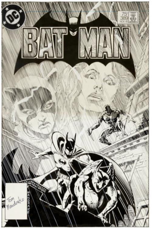Batman #389 Cover and Preliminary Cover Art by Tom Mandrake sold for $6,570. Click here to get your original art appraised.