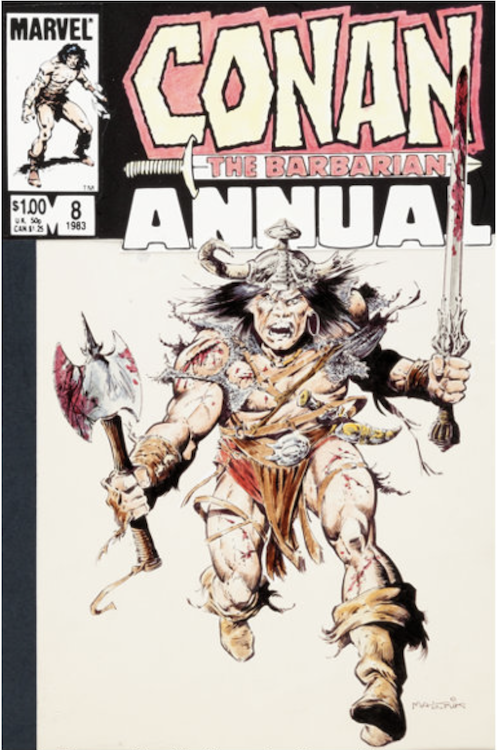 Conan the Barbarian Annual # Cover Art by Val Mayerik sold for $2,870. Click here to get your original art appraised.