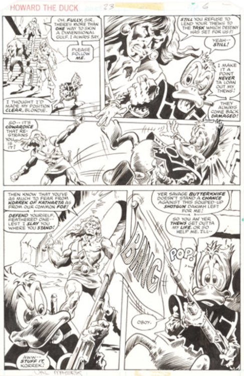 Howard the Duck #23 Page 6 by Val Mayerik sold for $900. Click here to get your original art appraised.