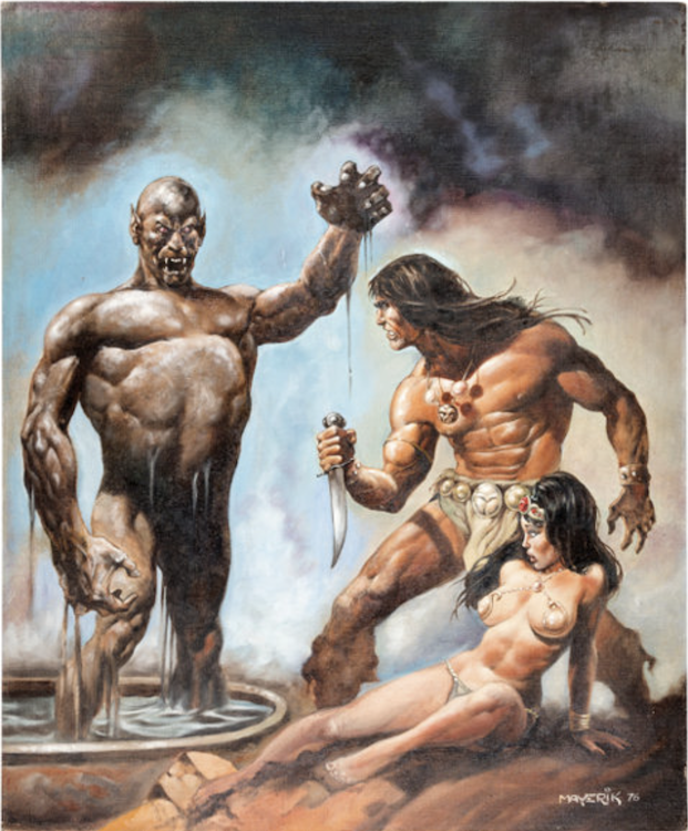 The Savage Sword of Conan #22 Cover Art by Val Mayerik sold for $7,800. Click here to get your original art appraised.