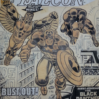 Vellum is easy to spot because the glue that was used has now turned yellow. The figures from the Captain America #171 cover art are drawn on vellum and glued to the cover.